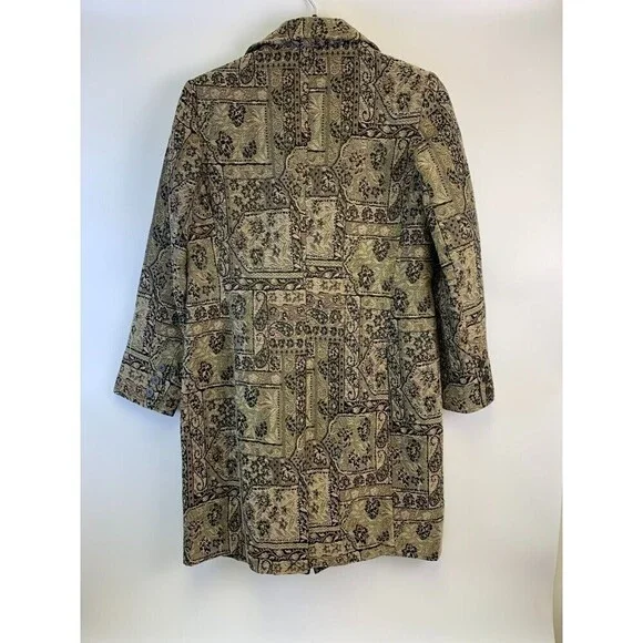 Newport News Brocade Jacquard Button Jacket Vintage Pea Coat Mid Length Women 12 - Picture 4 of 12